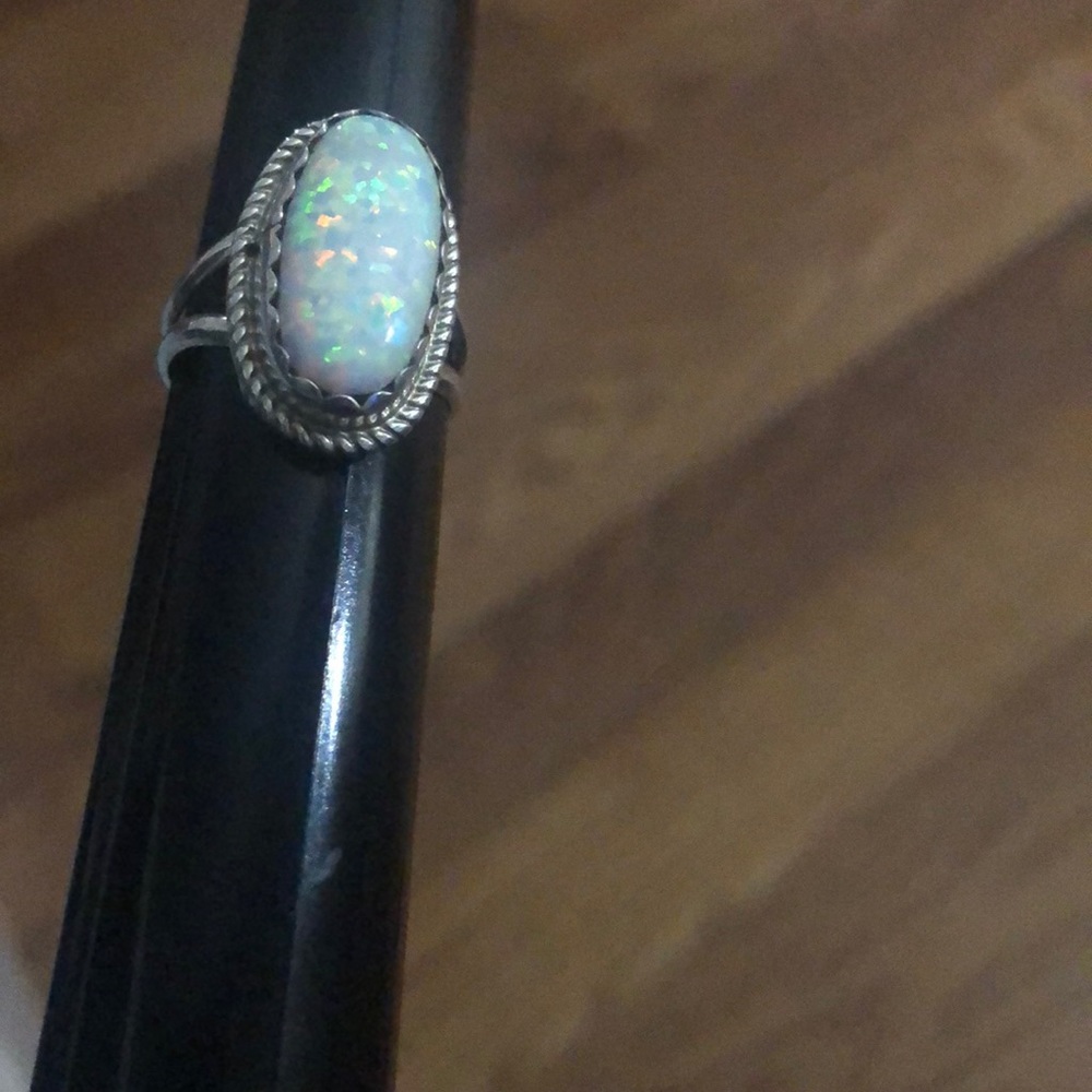 M&S Pink and white opal sterling silver ring